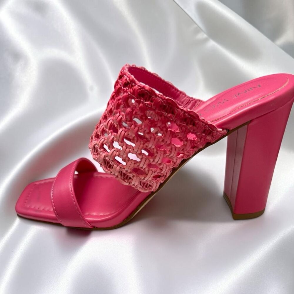Nine West Mylas Hot Pink Woven Block Heel Mule Sandals Size 7M
